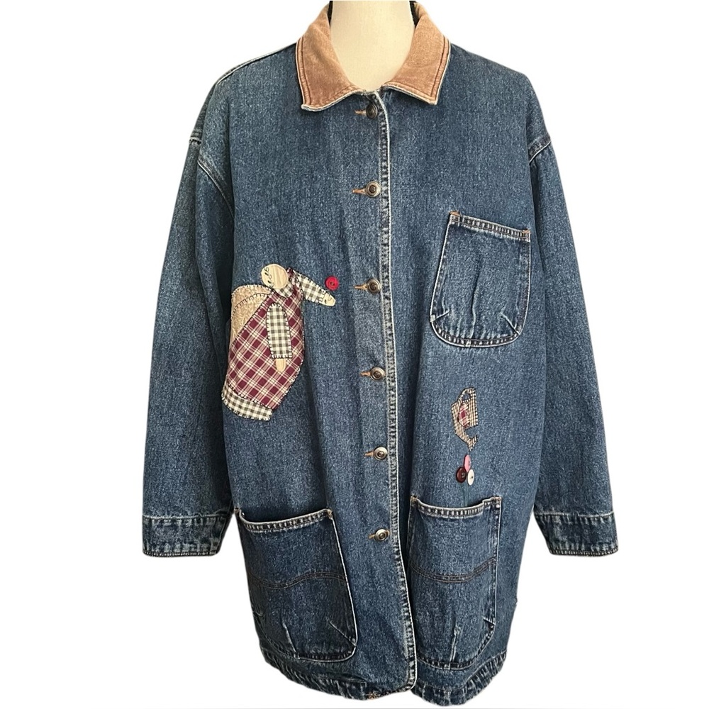 Vtg. Barn Jacket Denim Cottage Core Appliqué Corduroy Collar Jacket.